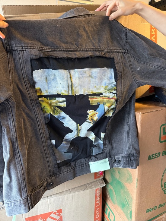 Off-White Jackets & Blazers - Off-White Black Washed Denim Jacket with Graphic Back Panel